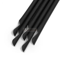   Papír szívószál - fekete, kanállal  - 200 x 8 mm - 150 db / csomag