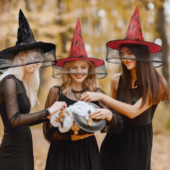 Halloween-i boszorkány kalap - 2 szín - poliészter - 38 cm