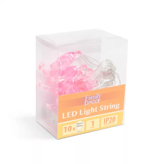 LED fényfüzér - flamingó - 1,1 m - 10 LED - melegfehér - 3 x AA