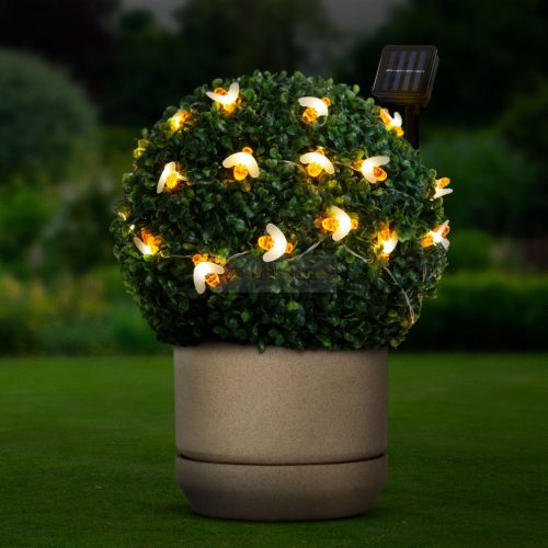 LED szolár fényfüzér - méhecske - 2,3 m - 20 LED - melegfehér