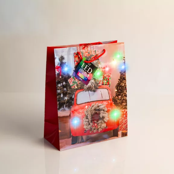 Ajándéktasak - 10 színes LED, papír - 265 x 127 x 330 mm - 4 féle