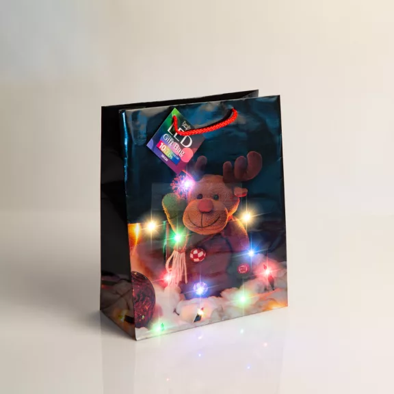 Ajándéktasak - 10 színes LED, papír - 265 x 127 x 330 mm - 4 féle