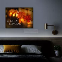   LED-es fali hangulatkép - "Hello ősz" -  2 x AA, 40 x 30 cm