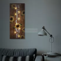   LED-es hangulatkép - "Welcome" - fali akasztóval, 2 x AA, 30 x 70 cm