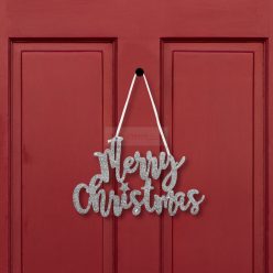   Karácsonyi dekoráció - "Merry Christmas" felirat - 20 x 12 cm - ezüst