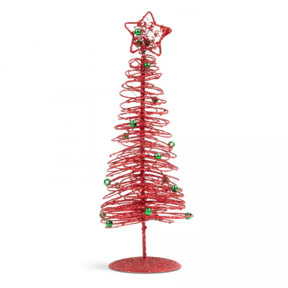 Karácsonyi, glitteres, fém karácsonyfa - 28 cm - piros