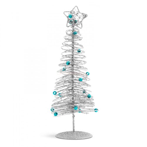 Karácsonyi, glitteres, fém karácsonyfa - 28 cm - ezüst