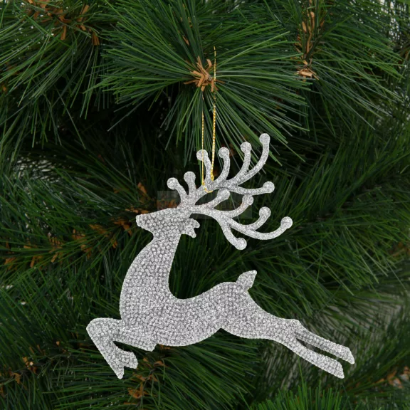 Karácsonyfadísz - glitteres rénszarvas - 12 cm - piros/arany/ezüst - 4 db / csomag