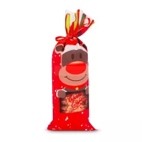   Karácsonyi italos üveg tartó szalaggal - rénszarvas - poliészter - 32 x 12,5 cm