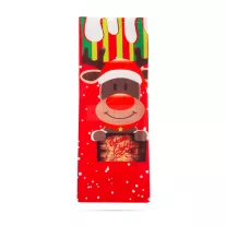   Karácsonyi italos üveg tartó szalaggal - rénszarvas - poliészter - 32 x 12,5 cm