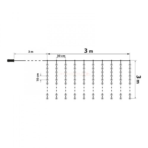Fényfüggöny - 300 db melegfehér LED-del - 3 x 3 m - 230V - távirányítós
