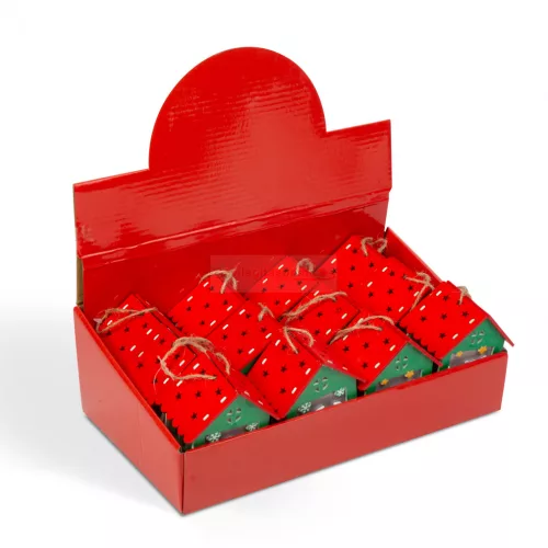 Karácsonyi LED dekor házikó - melegfehér - fa - 2 féle - 7,5 x 9,5 x 5,5 cm