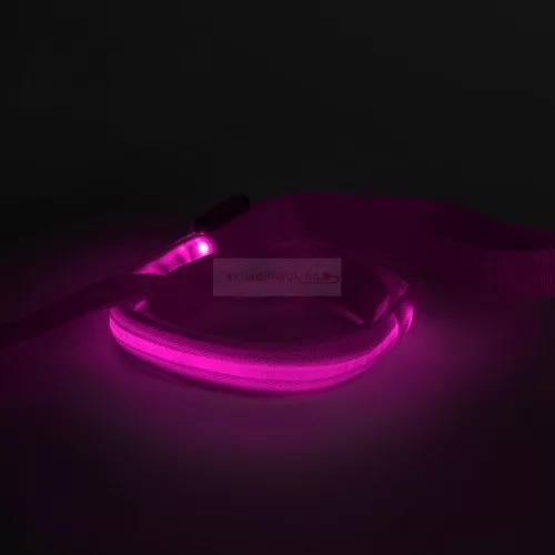 LED-es póráz - akkumulátoros - 120 x 2,5 cm - rózsaszín