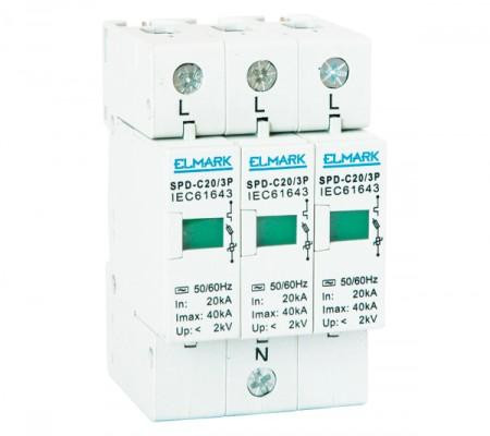 Túlfeszültség levezető 3 pólusú D 5 kA váltó áramú