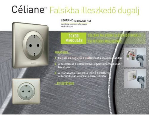 Legrand Céliane 2P+F földelt csatlakozóaljzat gyermekvédelemmel, rugós