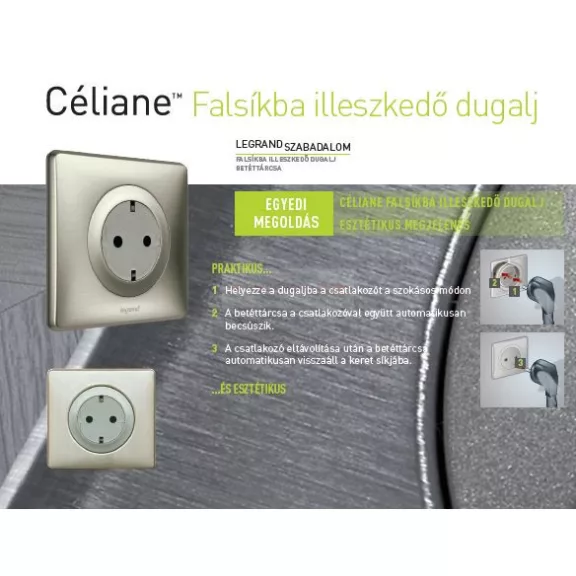 Legrand Céliane 2P+F földelt csatlakozóaljzat gyermekvédelemmel, csavaros