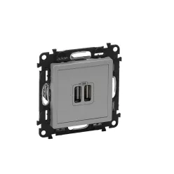   Legrand Valena Life  kettős USB töltőaljzat beépített tápegységgel - 5V - 1500 mA alumínium (Ke.né)