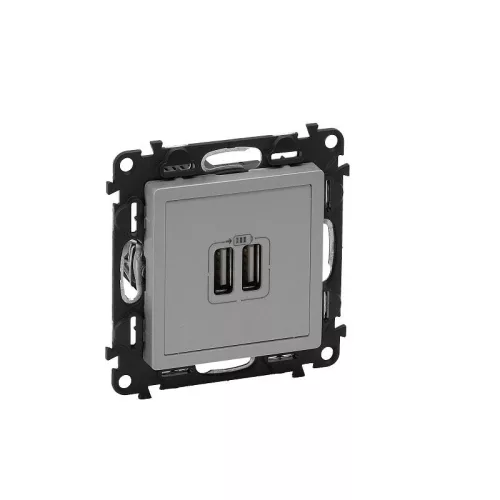 Legrand Valena Life  kettős USB töltőaljzat beépített tápegységgel - 5V - 1500 mA alumínium (Ke.né)