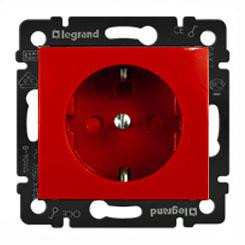 Legrand Valena 2P+F reteszelt dugalj piros betéttel