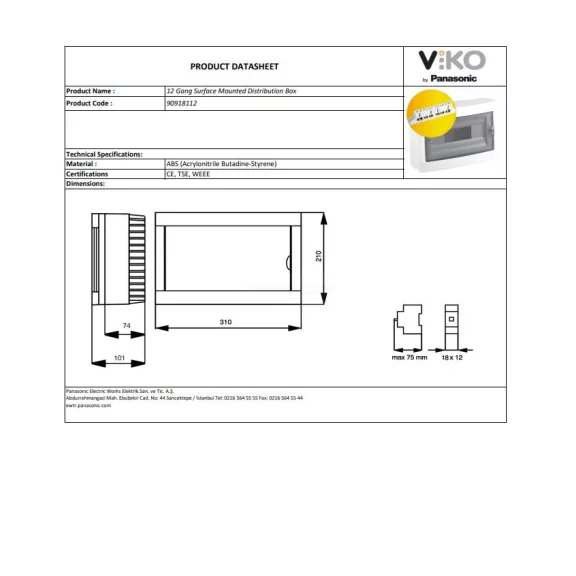 Lakáselosztó 12 modul IP40 falon kívüli Viko PE+N sín