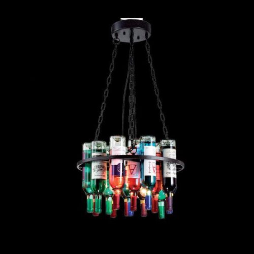 BOTTLES Mennyezeti lámpa, Fekete, színes üvegekkel, 600x400mm