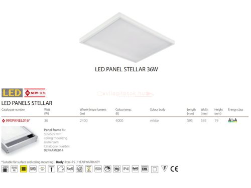 STELLAR LED PANEL 230V 36W 4000K 60x60 cm fehér