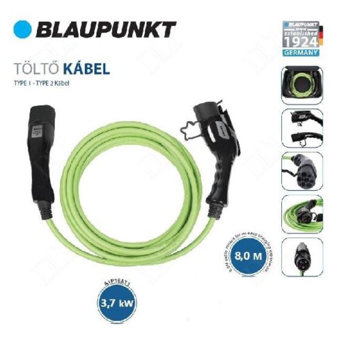Blaupunkt töltőkábel 1 fázis elektromos autóhoz 3,7kW 8 m T1-T2
