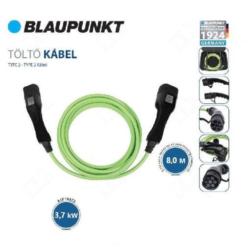 Blaupunkt töltőkábel 1 fázis elektromos autóhoz 3,7kW 8 m T2-T2