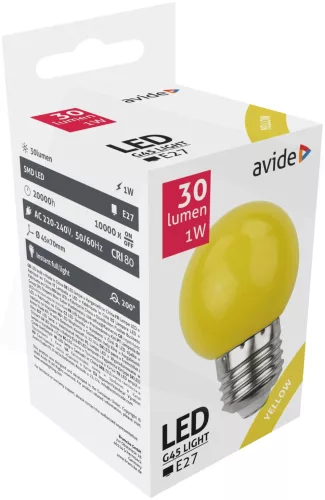Avide Dekor LED fényforrás G45 1W E27 Sárga