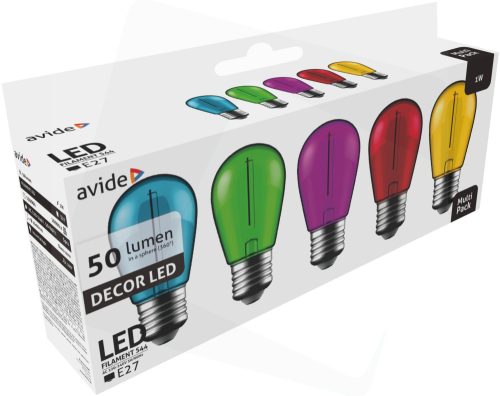Avide Dekor LED Filament fényforrás 1W E27 (Zöld/Kék/Sárga/Piros/Lila)
