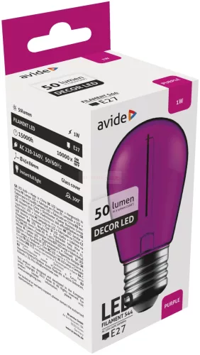 Avide Dekor LED Filament fényforrás 1W E27 Lila