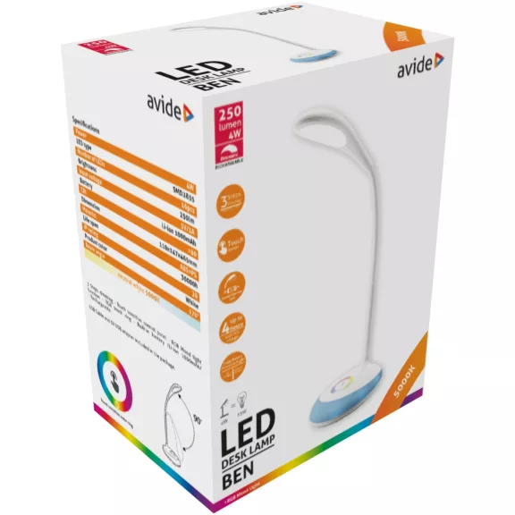 Avide LED Asztali Lámpa Ben RGB Fehér 4W