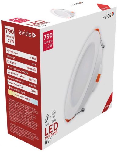 Avide LED Beépíthető Kerek Mennyezeti Lámpa SMD2835 Plasztik 12W WW 3000K
