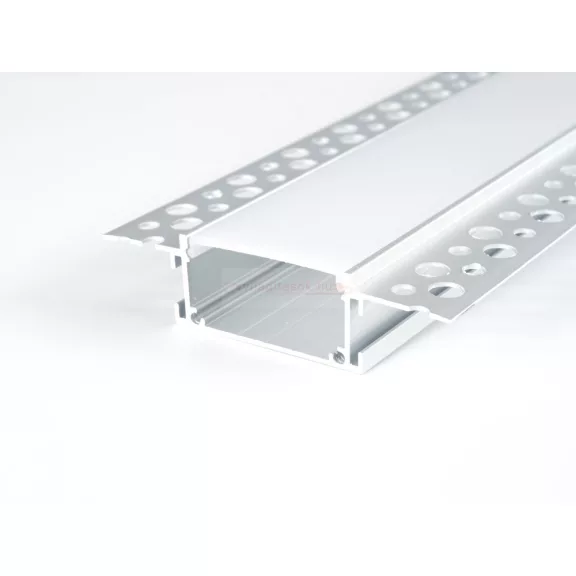 ALP-014 Ezüst - Gipszkartonba süllyeszthető alu profil LED szalaghoz (Opál búrával)