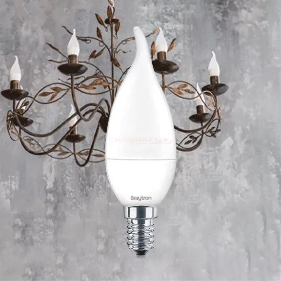 Led lámpa gyertya láng E-14 5W C37 melegfehér Braytron