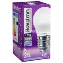 Led lámpa kis gömb 5W E27 G45 természetes fehér Braytron