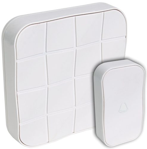 Vezeték nélküli csengő, négyzetes, 1 adó, 1 vevő 3×AA, 1×CR2032, IP44, 100m, 10 music