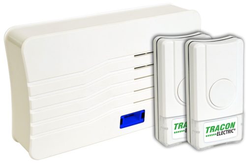 Vezeték nélküli csengő, téglalap alakú, 2 adó, 1 vevő 3×AA, 1×CR2032, IP44, 100m, 10 music