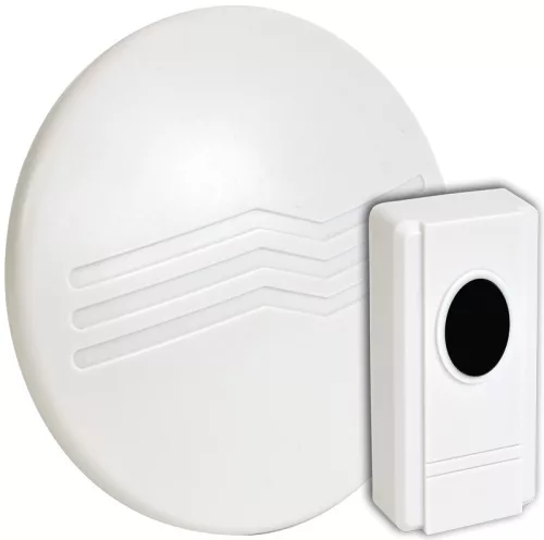 Vezeték nélküli csengő, kerek, 1 adó, 1 vevő 2×AA, 1×CR2032, IP44, 100m, 32 music