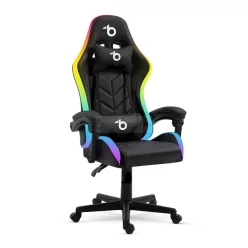RGB LED-es gamer szék - karfával, párnával - fekete