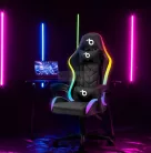 RGB LED-es gamer szék - karfával, párnával - fekete