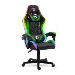   RGB LED-es gamer szék - karfával, párnával - fekete / zöld