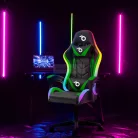 RGB LED-es gamer szék - karfával, párnával - fekete / zöld