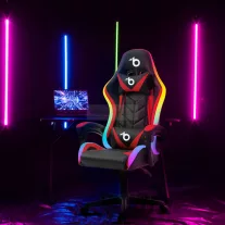   RGB LED-es gamer szék - karfával, párnával - fekete / piros