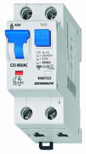 Schrack áram-védőkapcsoló 2 pólusú kombinált (Fi-relé) 16A 30mA C16 A tipus