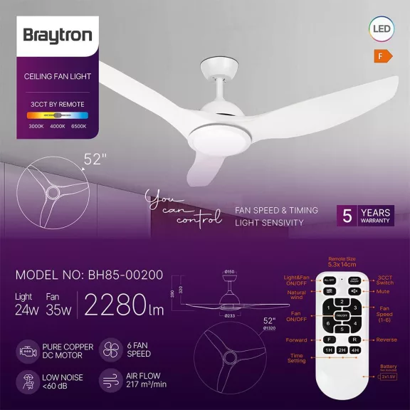 Ventilátor, mennyezeti csillárventilátor távirányítóval, CCT 24+35W fehér