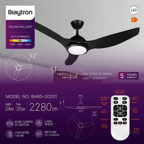 Ventilátor, mennyezeti csillárventilátor távirányítóval, CCT 24+35W fekete