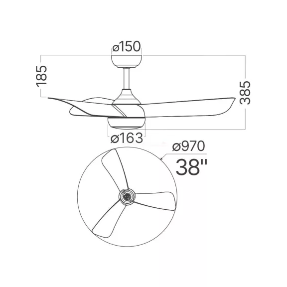Ventilátor, mennyezeti csillárventilátor távirányítóval, CCT 18+30W fekete fém
