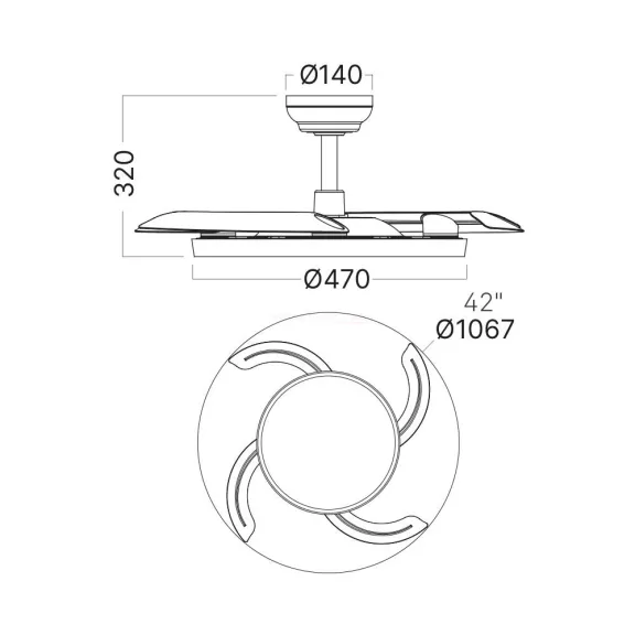 Ventilátor + LED lámpa távirányítóval, dimmelhető CCT 32+30W fehér