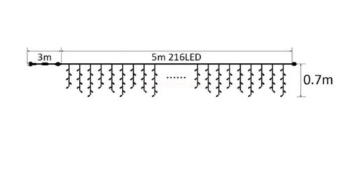 LED jégcsap fényfüzér ghirlande melegfehér 216 led 5 méter toldható